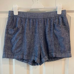 Old Navy Denim Blue Linen Blend Pull On Shorts